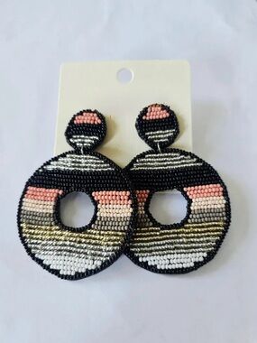 Summer Donut Beaded Earrings-Black